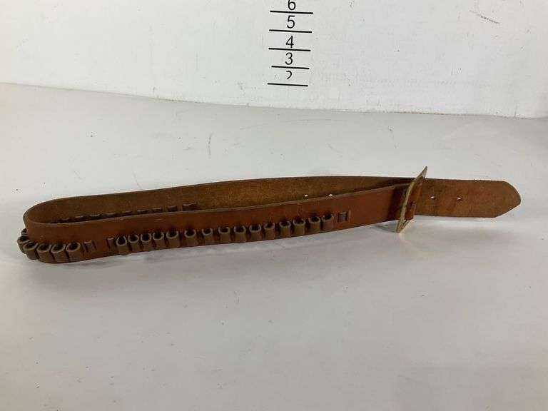 Brown Leather Bandolier Belt with Brass Buckle