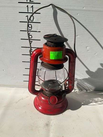 Red Metal Dietz Comet Lantern with Glass Globe