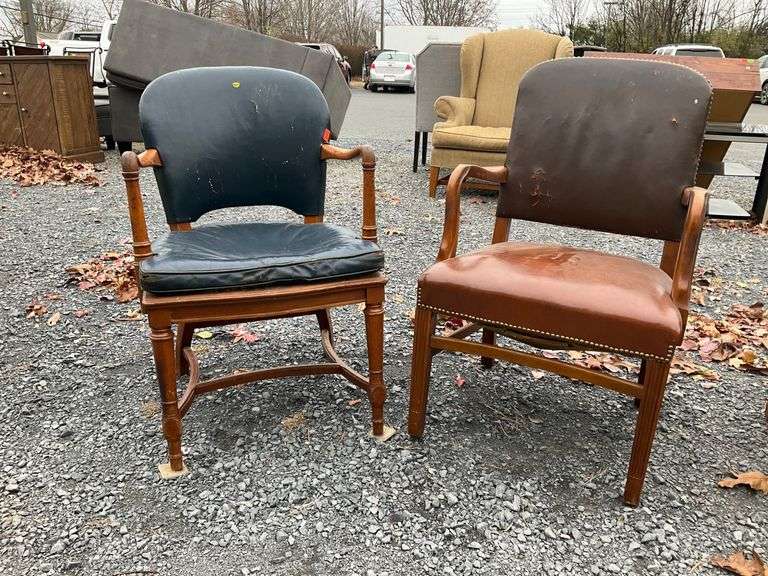 Two Armchairs with Upholstered Seats and Wood Frames