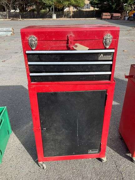 Red Metal Rolling Tool Chest with Drawers and Cabinet