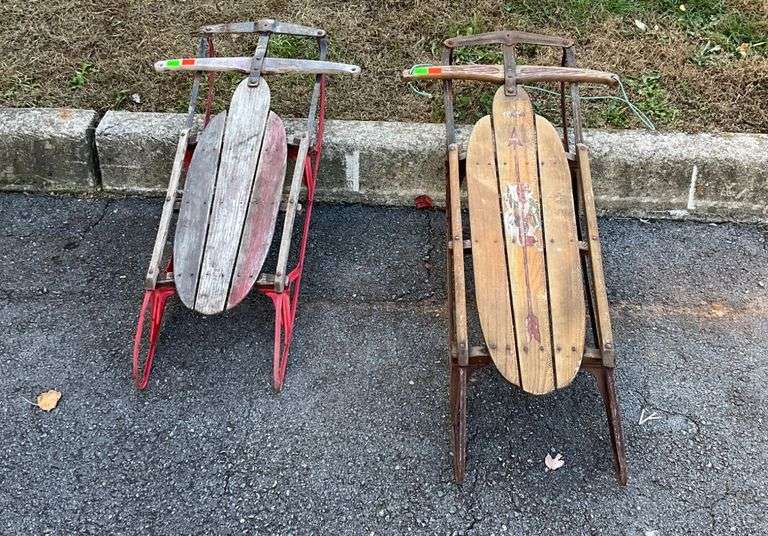 Traditional Metal-Runner Sleds with Wooden Seat Slats
