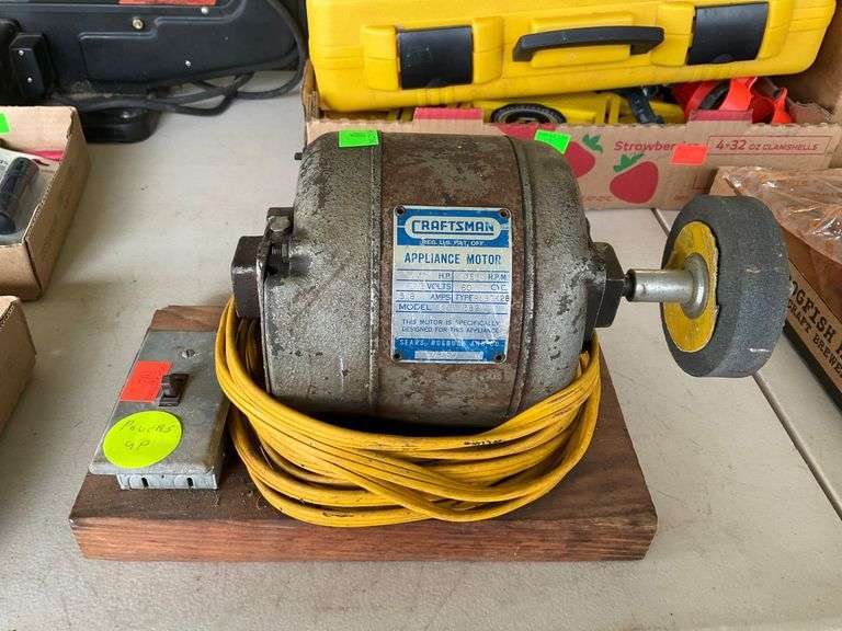 Craftsman Appliance Motor Mounted on Base with Grinding Wheel and Power Switch