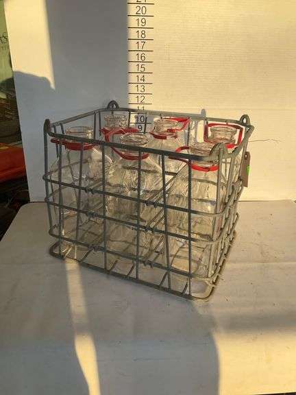 Metal Wire Milk Bottle Carrier with Six Glass Bottles from Shirley Ayr Farm
