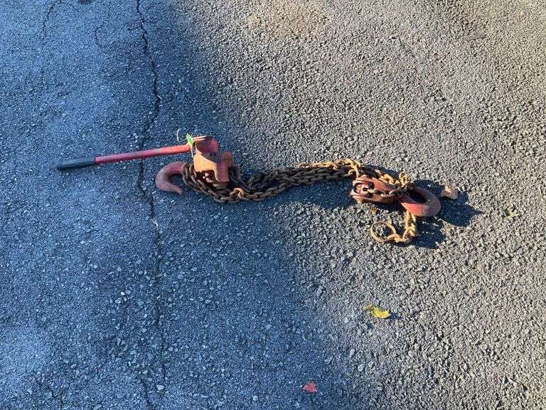 Industrial Ratchet Load Binder with Attached Chain and Hooks