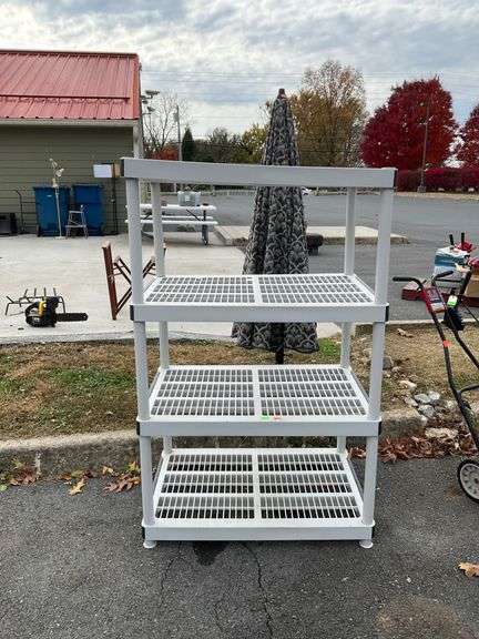 Four-Tier Plastic Shelving Unit with Ventilated Shelves