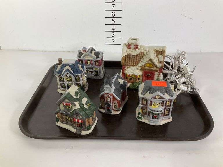 Six Ceramic Village Buildings with Lighting Elements - Hash Auctions