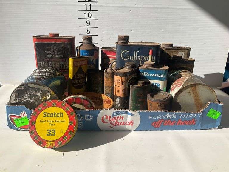 Vintage Decorative Tins in Flat Cardboard Box