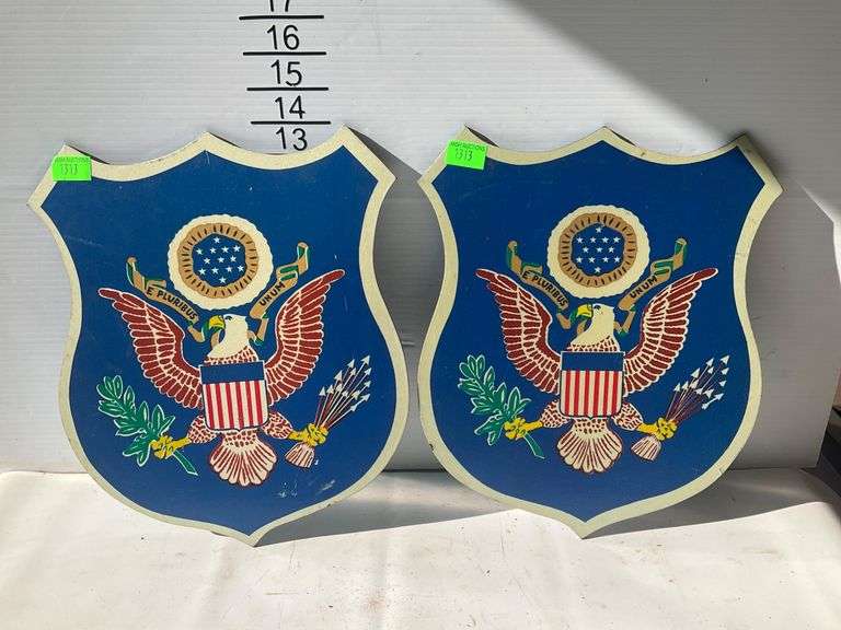 Blue Wood Plaques Featuring American Eagle and E Pluribus Unum Design, 14″H