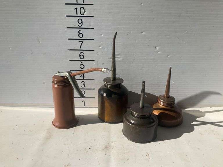 Four Metal Oil Cans with Spouts