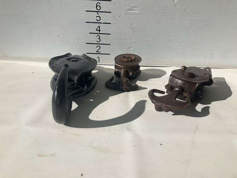Three Metal Pulley Blocks with Hooks