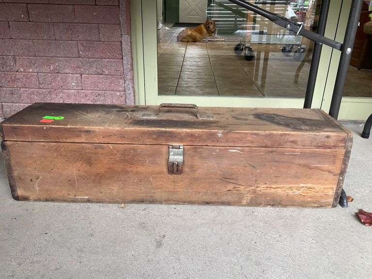 Wood Storage Box with Metal Latch and Handle, 37”Lx9”W