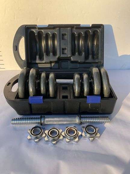 Adjustable Dumbbell Set with Plates and Screw-On Clips in Carry Case