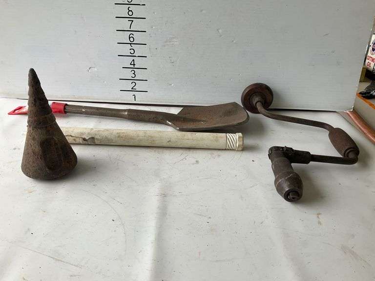 Tool Lot Including Bosch Clay Spade, A Splitting Wedge, and More