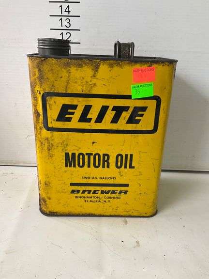 Elite Motor Oil Two-Gallon Tin Can by Brewer, Binghamton, Corning, Elmira, NY