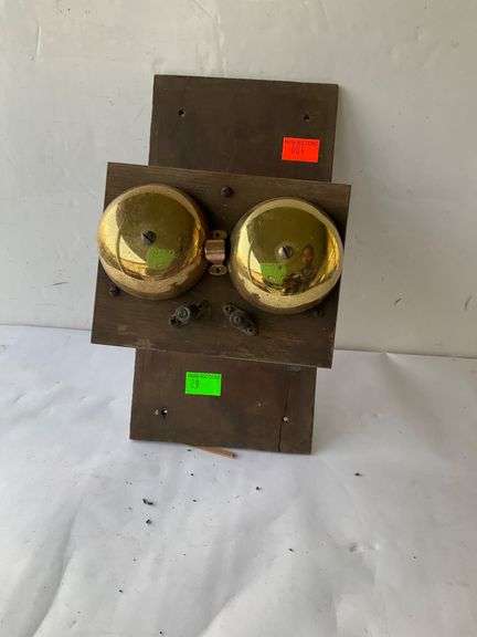 Dual Brass Bell Assembly on Wood Backplate