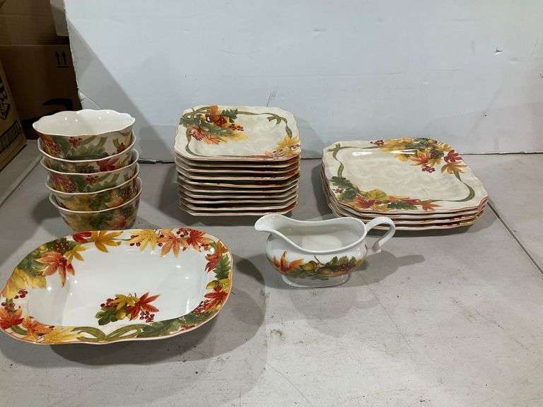21pc 222 Fifth Autumn Celebration Fine China Dinnerware Set - Hash Auctions