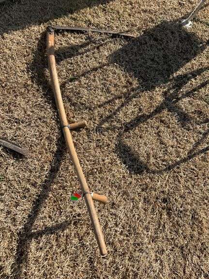 Vintage Scythe with Wooden Handle and Metal Blade