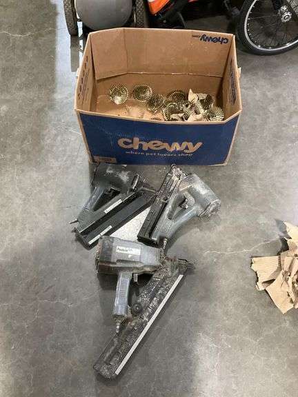 Senco and Paslode Nail Guns with Box of Coil Nails