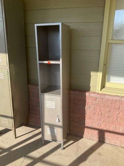 Metal Storage Locker with Two Shelves and Ventilated Door, 12×62” Tall