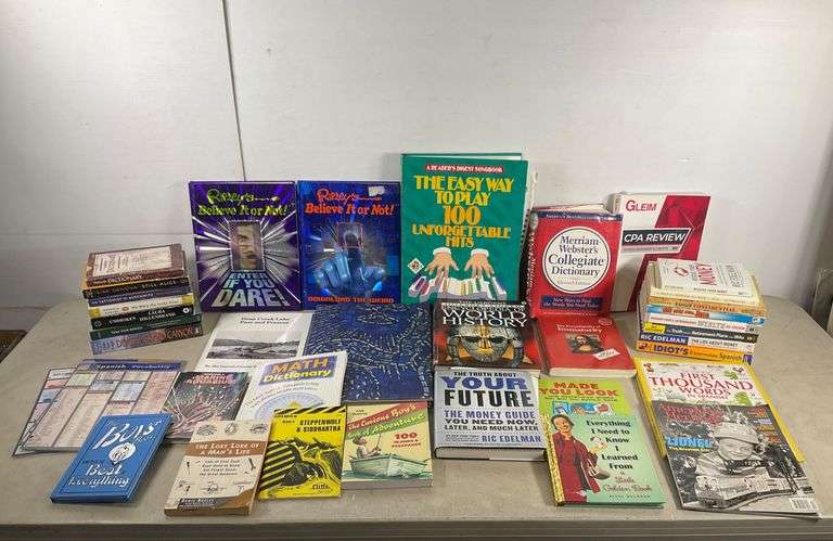 Two boxes: Assorted Lot of Books Including Dictionaries, History ...