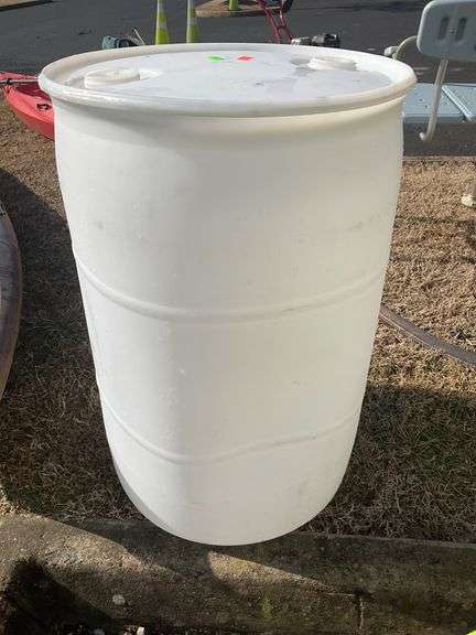 White Plastic 50-Gallon Drum with Dual Screw Lids