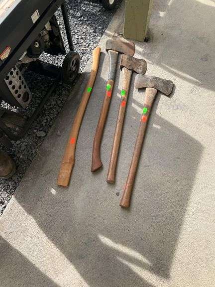 Lot of Four Axes with Wooden Handles and Steel Heads