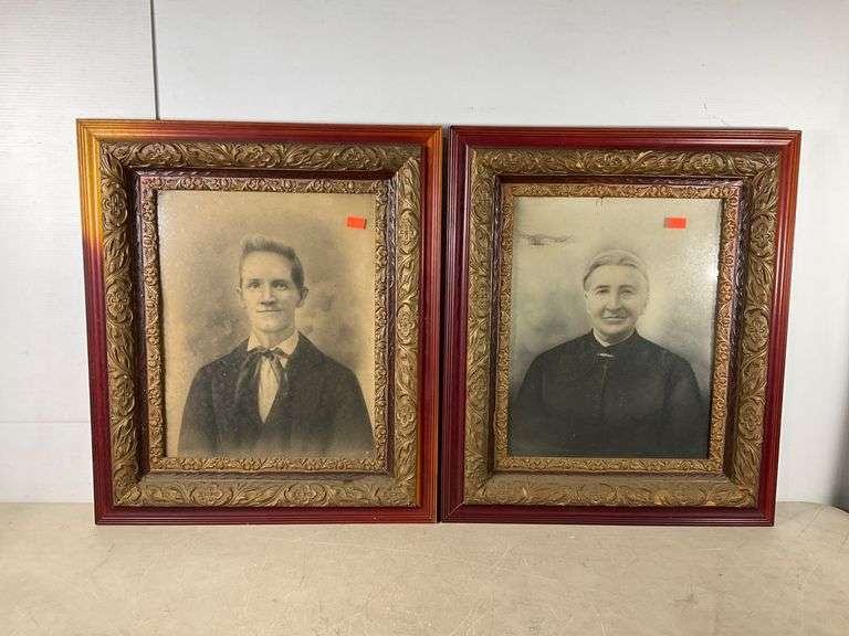 Portrait In A Frame Pair of Framed Portraits in Ornate Frames, 25×29 in. - Hash Auctions