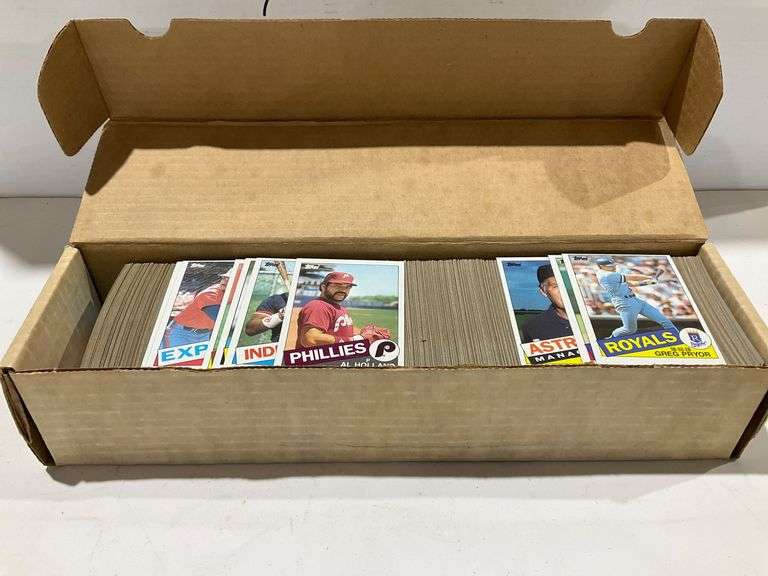 Collection of 1980s Baseball Cards in Cardboard Storage Box