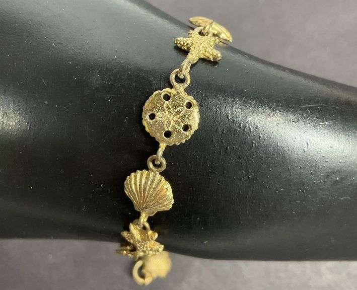 Gold over sterling silver nautical bracelet 8in, 7.6g - Hash Auctions