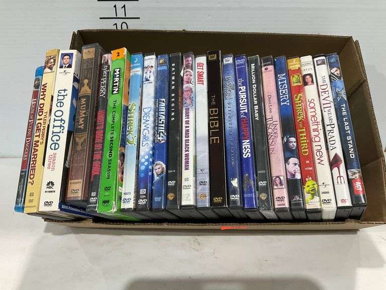 Collection of 22 DVD Movies and TV Shows in Cardboard Box