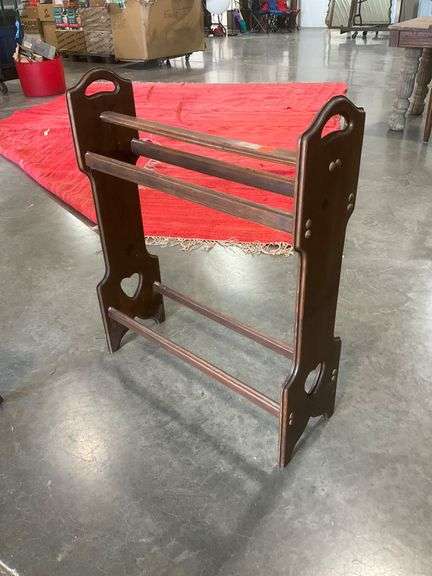 24″ Dark Stained Wood Quilt Rack with Heart Cutout Details