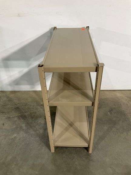 Three-Tier Metal Shelf Unit with Brown Side Supports, 24in Tall