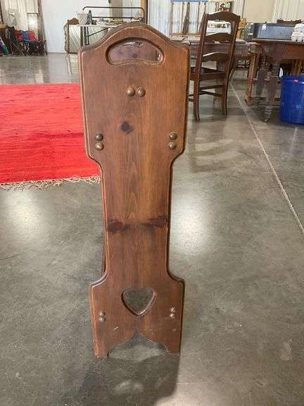 24″ Dark Stained Wood Quilt Rack with Heart Cutout Details
