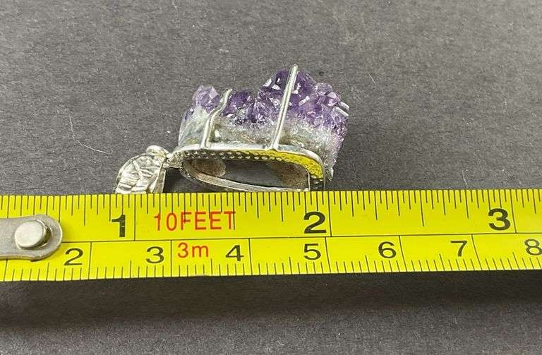 Sterling silver 33.75ct rough cut geode amethyst pendant