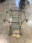 Pair of Iron and Glass Three-Tier Shelving Units, 32” Tall Each