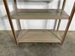 Three-Tier Metal Shelf Unit with Brown Side Supports, 24in Tall