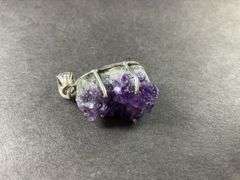 Sterling silver 33.75ct rough cut geode amethyst pendant