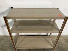 Three-Tier Metal Shelf Unit with Brown Side Supports, 24in Tall