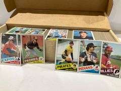 Collection of 1980s Baseball Cards in Cardboard Storage Box