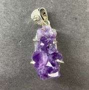Sterling silver 33.75ct rough cut geode amethyst pendant