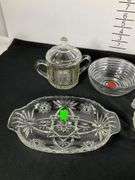 Assorted Pressed Glass Tableware, Including Bowls and Lidded Containers