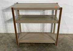 Three-Tier Metal Shelf Unit with Brown Side Supports, 24in Tall