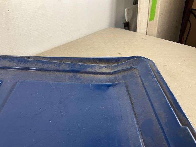 Plastic Storage Bin Containing Assorted Ribbon Spools