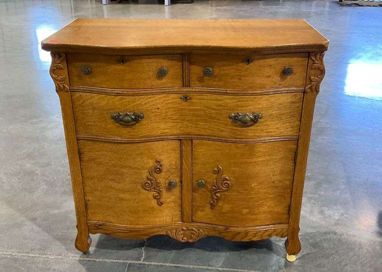 Antique Oak Buffet with Drawers and Cabinet Storage