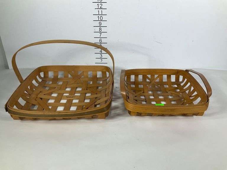 Set of Two Gerald E. Henn Basket Trays, Woven Design Hash