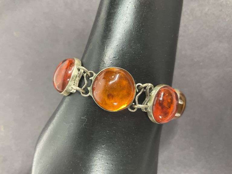 7in sterling silver and amber bracelet 18.6g - Hash Auctions