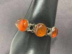 7in sterling silver and amber bracelet 18.6g - Hash Auctions