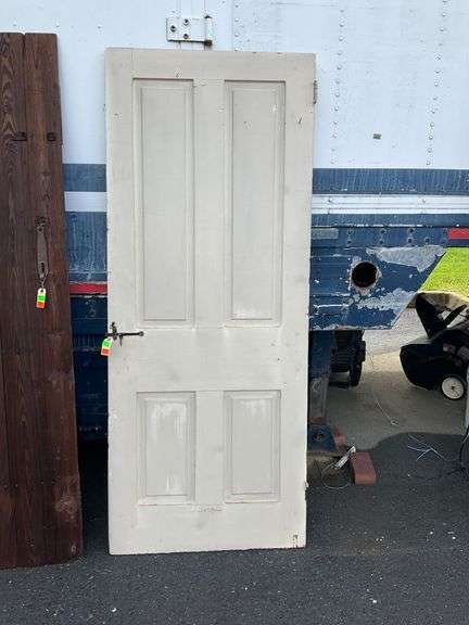 Four-Panel Wooden Door with Metal Hardware, 77″Hx31″W