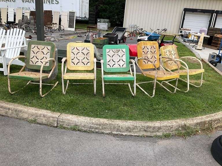 Five Metal Patio Chairs with Cutout Back and Seat Designs