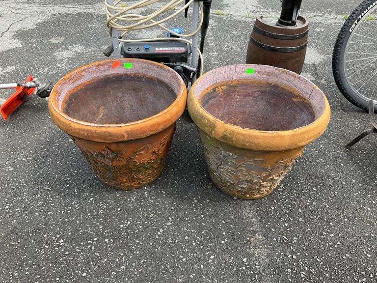 Pair of Large Styrofoam Planters with Floral Relief Decoration, 180 Dia.